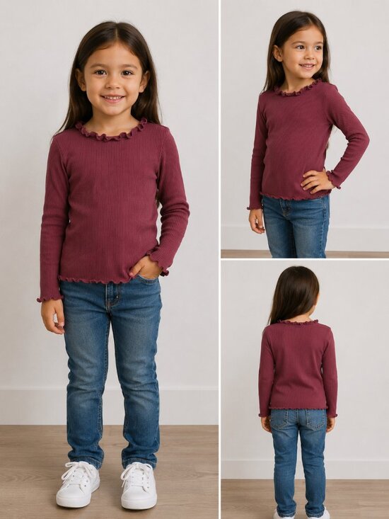 Garanimals Other - Garanimals Girls Ribbed Long Sleeve Ruffle Top Burgundy Size 5T Stretch Cotton